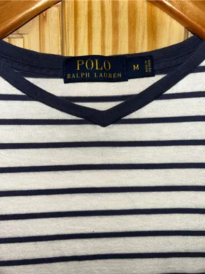Ralph Lauren Navy and White Striped V‑Neck Tee thumbnail 3