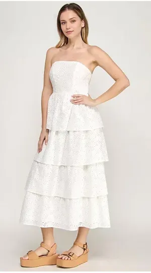 Macys White Tiered Dress Eyelet thumbnail 1
