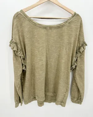 Pilcro Anthropologie Women Medium Moss Green‎ Ruffle Open Back Tunic Tee R20 thumbnail 1