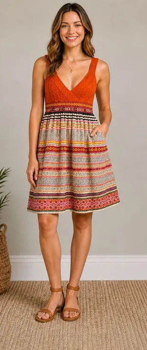 Free People Vintage Boho‎ Dress 2 Knit Bodice Fit Flare Festival Embroidered thumbnail 1