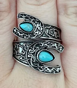 Filigree Horseshoe Ring with Turquoise Silver thumbnail 1