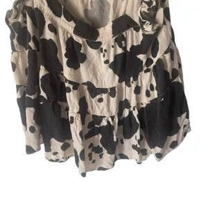Mi Ami Women's Size Small Oversized Black White Cow Print Ruffle Western Blouse‎ thumbnail 3