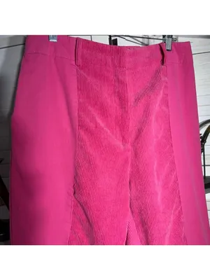 Vintage 90s hot pink pants cotton wide legs high waist 2 pockets sz M thumbnail 5