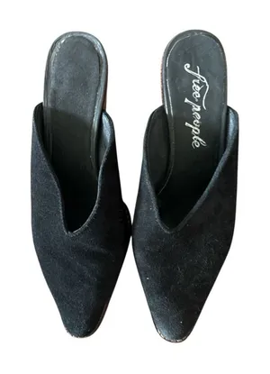 Free‎ People Anya Suede Mules Black Size 8 thumbnail 1