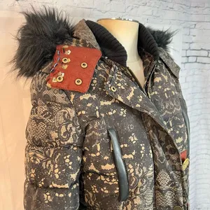 Desigual Badajoz lace print beaded embroidered puffer coat size 38 or US small thumbnail 5