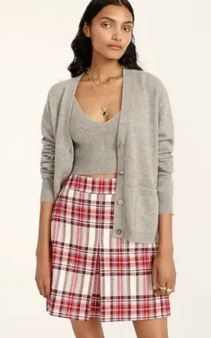 NWT J. Crew Nello Gori Inverted Pleated Mini Skirt Red Vintage Plaid Wool 00 thumbnail 1