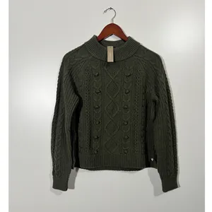 NWT J. Crew Olive Mockneck Cable Knit Sweater Wool Blend Sz Medium thumbnail 3
