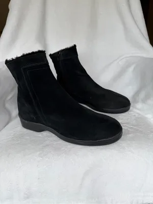 Santana Canada Black Suede Faux-Fur Trim Ankle Boots New thumbnail 7