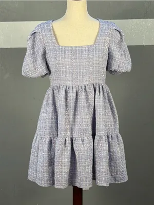 English Factory Lavender Tweed Dress with Puff Sleeves thumbnail 1