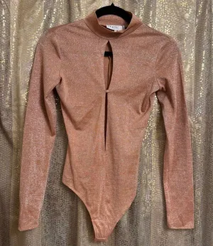 House of CB London Concha Pink Sparkle Cutout Long Sleeve Bodysuit NWT thumbnail 1