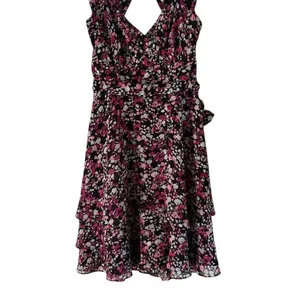 White House Black Market Pink Floral Tiered V Neck Cocktail Party Dress Size 6‎ thumbnail 2