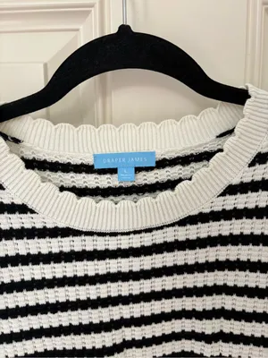 Draper James Puffed Sleeve Striped Sweater with Scalloped Detail Size Large thumbnail 3
