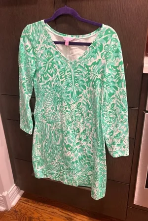 Lilly Pulitzer 'Bungle Jungle'‎ long sleeve Daylin dress green leaf print medium thumbnail 1