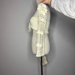 Nasty Gal- Off White Crochet Off Shoulder Lace Up Top thumbnail 3