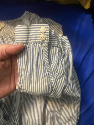 Women’s Madewell Blue and White Striped cropped shirt with tie thumbnail 6