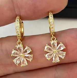 CZ Flower Dangle Drop Earrings for Women thumbnail 1