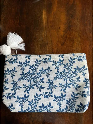 Shiraleah Chicago Bride Cosmetic Bag with Blue Leaf Print and Tassel thumbnail 3