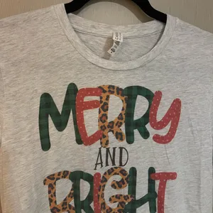 Merry and bright Bella canvas gray tee shirt Christmas holiday thumbnail 2