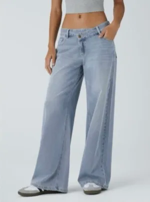 HALARA Flex™ Asymmetric Low Rise Zipper Pockets Baggy Wide Leg Jean Light Azure thumbnail 1