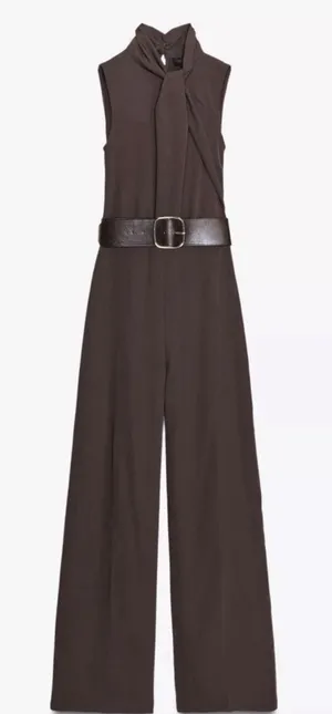 Zara Chocolate Brown Jumpsuit Belt Capsule City Quiet Luxury Runway thumbnail 1