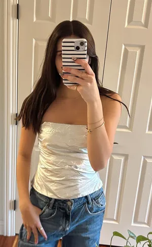 Zara Metallic Strapless Tank Top thumbnail 1