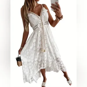 Boho Lace High-Low Maxi Dress with Tassel Accents Size Large NWT thumbnail 5