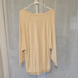 Free People Oversized V-Neck Pullover Sweatshirt in Light Beige thumbnail 3