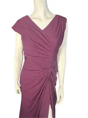 KMQSY V-Neck Ruched Evening Gown with High Leg Slit Plum Size 10 NWT thumbnail 2