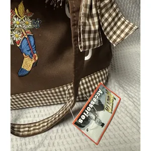 Abetta Accessories Western Fringe Tote Brown Gingham Cowboy Boot Floral‎ NWT Bag thumbnail 7