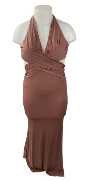 NEW Katie May Blush Pink Sleeveless Halter V Neck Open Back Bridesmaid Dress M thumbnail 1
