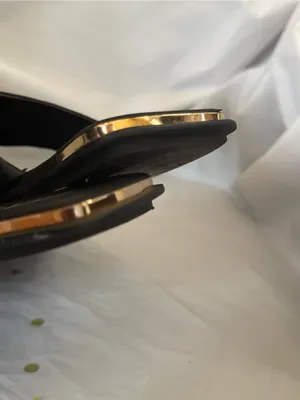 DKNY Black Leather Slide Sandals with Gold Accents thumbnail 4