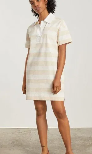 Everlane Organic Cotton Polo Dress Cashew/White Stripe Short Sleeve S NWT thumbnail 1