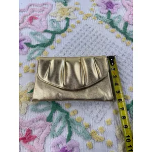 Vintage Metallic Gold Pleated‎ Envelope Clutch Evening Bag Handbag Wedding Party thumbnail 2