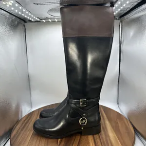 Michael Kors Preston‎ Two Tone Leather Riding Boots Black Brown Women's 5.5M thumbnail 3