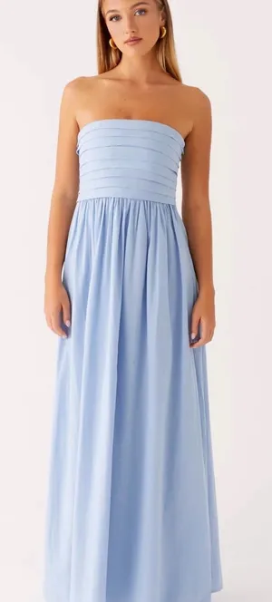 Peppermayo Tamia Maxi Dress Blue Strapless Pleated Size US 10 XL NWT thumbnail 1