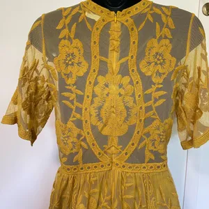 SOHCUE - Elegant Yellow Lace Maxi Dress embroidered thumbnail 5
