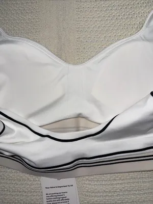 White Sports Bra with Taupe Band and Black Piping thumbnail 5