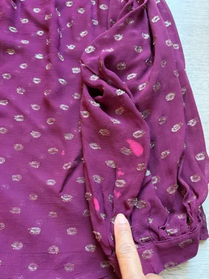 Moulinette Soeurs Anthropologie Allegra Gold Foil Printed Burgundy Blouse Size M thumbnail 7