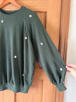 THE GREAT. The College Crewneck Sweatshirt Olive Floral Embroidered Women’s 0 XS thumbnail 5