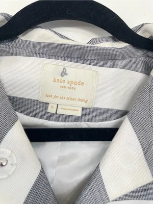 KATE SPADE Ivy Car Coat S Cream Navy Soda Fountain Stripe Bow Buttons thumbnail 9