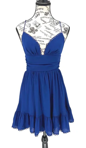 Lucy In The Sky Royal Mini Dress‎ Medium Lace Trim Open Back thumbnail 1