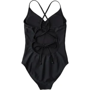 Aerie‎ Womens Black Strappy Lace Up Back One Piece Swimsuit XS V-Neck Swimwear thumbnail 2