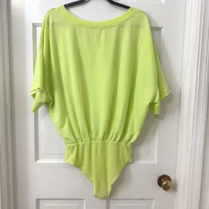Free People‎ Cozy Girl Bodysuit Sz S Lightening Bug Neon Green Festival Rave thumbnail 4