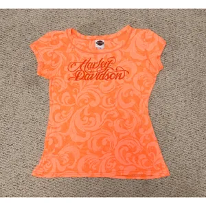 Harley-Davidson Nags Head NC Orange Swirl Graphic Tee Womens XL Made in USA thumbnail 3