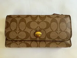 Coach Tan Signature Brown Wallet With Gold Accent 🩷 thumbnail 2