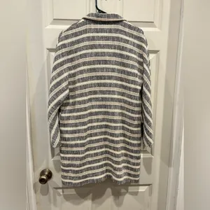 Zara Basic Womens Medium Striped Tweed Blazer Coat Black White Beige Cotton Mix‎ thumbnail 11