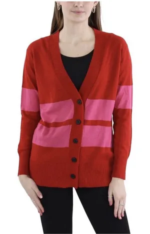 Madeleine Thompson Womens‎ Button Del Ray Cardigan Sweater Red & Pink Striped thumbnail 1