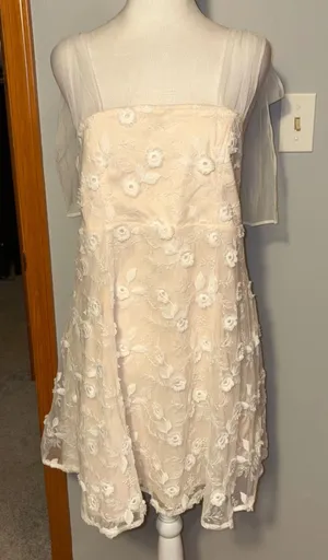 PROMESA Lace Floral Tulle Overlay Dress Midi‎ Formal Special Occasion Size L thumbnail 1