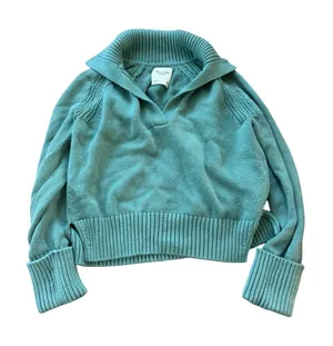 Abercrombie & Fitch Sage Green Chunky‎ Ribbed V-Neck Collared Sweater Womens M thumbnail 1