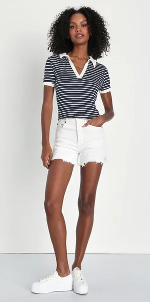 7 For All Mankind Striped polo top thumbnail 1